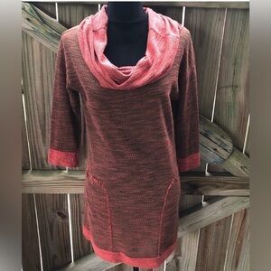 Basil & Lola Long Sleeve Cowl Neck Tunic with Pockets Brown & Rust Fall Colors M